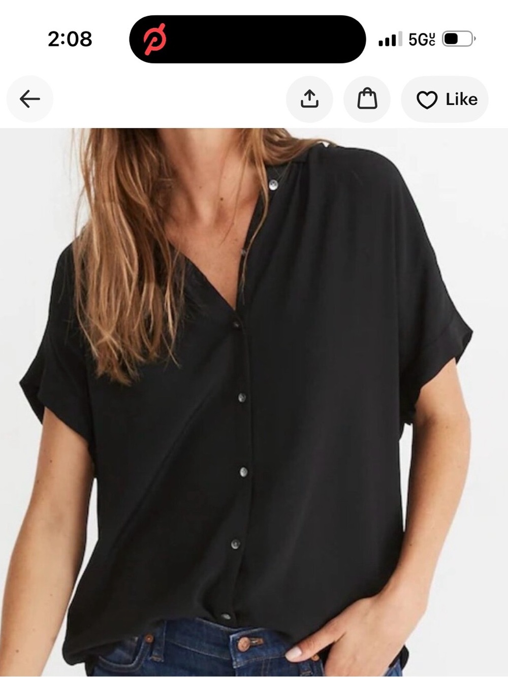 Madewell Black Central Drapey short-Sleeve Button-Down Top